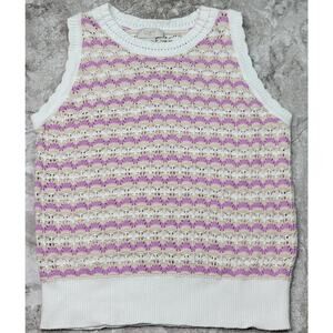 Women M Top Crochet Knit Vest Pullover Sleeveless Chevron Spring Boho Festival